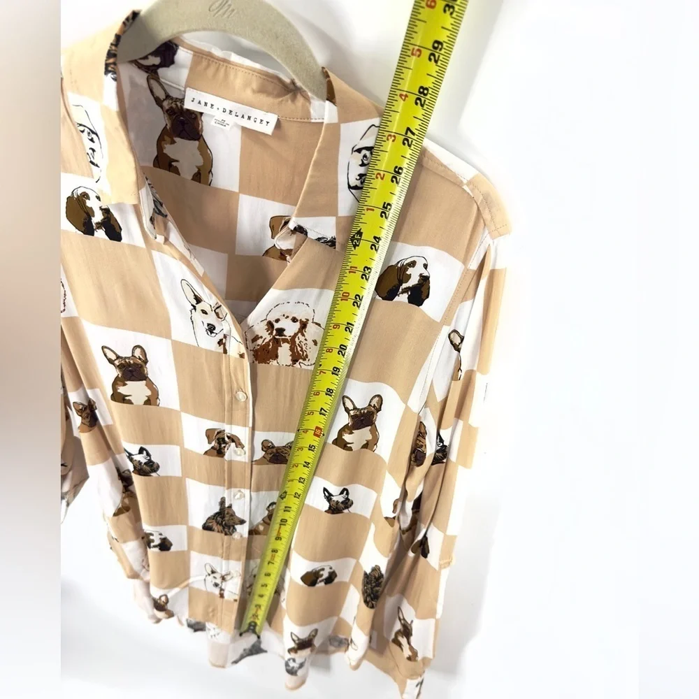 Jane & Delancey Dog Button Down Top Womens Medium Corgi Frenchie Terrier Poodle - Picture 10 of 11